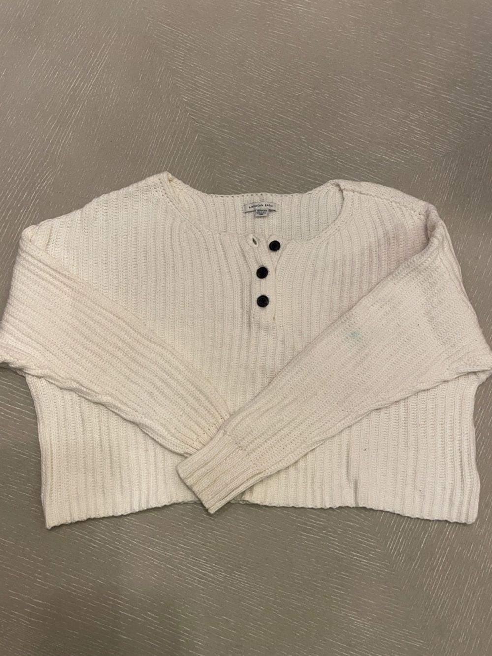 American Eagle Outfitters White Ribbed Henley Sweater